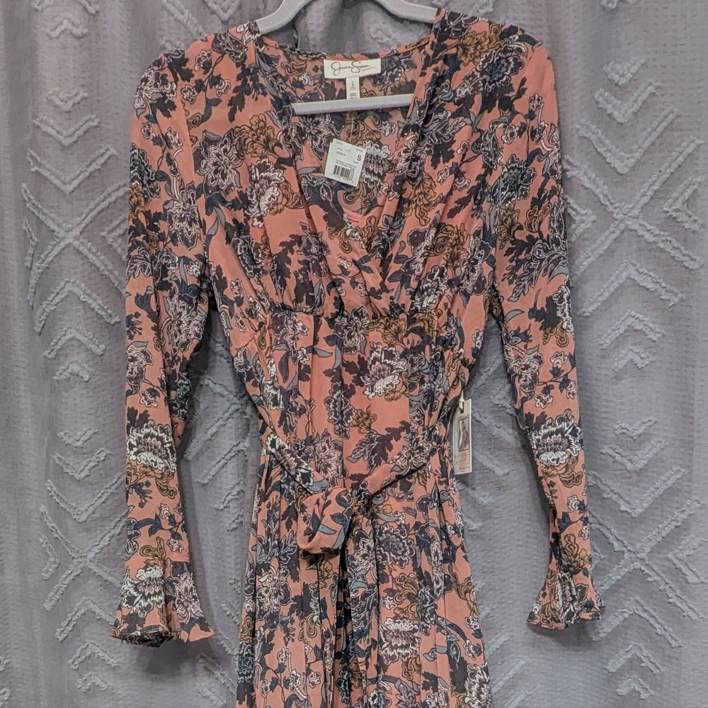 NWT Jessica Simpson Maternity Long Romantic Pink Floral Dress Size Small